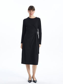 Bisiklet Yaka Dokulu Elbise