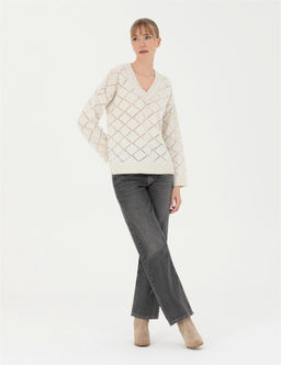 Кремовый свитер Comfort Fit с V-образным вырезом - Pierre cardin фото 4