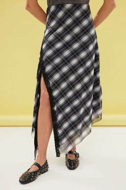 TRENDYOLMILLA Siyah Ekose Desenli Tul Dantel detayl? Esnek Etek TWOSS25ET00067 фото 7