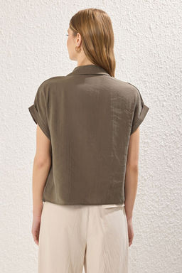 Haki Modal Kumas Regular Normal Kal?p K?sa Kol Dokuma Gomlek TWOSS25GO00093 - Trendyolmilla фото 4