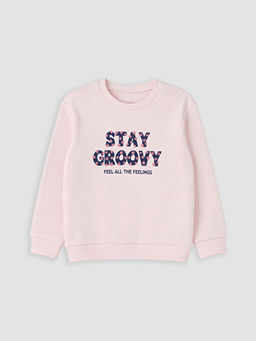Bisiklet Yaka Bask?l? K?z ?ocuk Sweatshirt