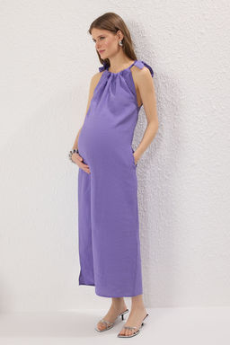 Trendyolmilla Mor More Sustainable Modal Duz Kesim Yakas? Baglama Detayl? Maxi Dokuma Elbise TWOSS25EL00302  фото 3