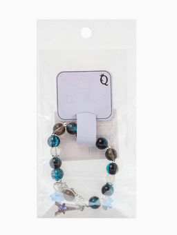 Браслет с подвесками "Сахарный" башня с цветами, шар №10/8, цвет чёрно-синий в серебре