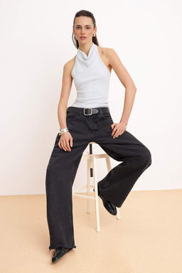 Gri Melanj Fitted/Vucuda Oturan Degaje Yaka Kolsuz Pamuk Ribana Orme Bluz TWOSS26BZ00630 - Trendyolmilla фото 2