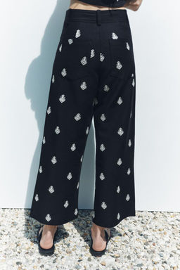 ZW COLLECTION CONTRAST EMBROIDERY CULOTTE TROUSERS - Zara фото 3