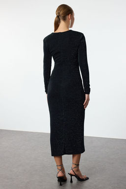 Trendyolmilla Siyah-Yesil Simli Orme S?k Abiye Elbise TPRAW25EL00063 фото 5