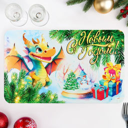 Цена за 3 шт. Салфетка новогодняя на стол С Новым Годом! 2024 год, символ года