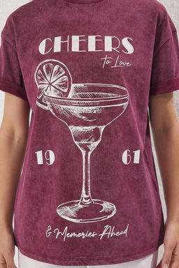 TRENDYOLMILLA Ac?k Sar? Bask?l? Oversize/Genis Kal?p Orme T-shirt TWOSS25TS00103  фото 15