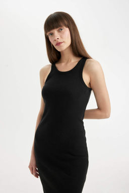 Bodycon Basic Halter Yaka Pamuklu Ask?l? Midi Elbise - Defacto фото 2