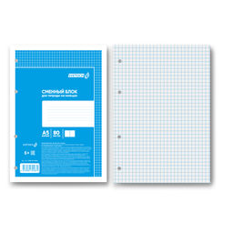 Светоч СБ80-001 Сменный блок, A5 80 л. на кольцах 65 г/кв.м , белизна 100 % 30 шт. клетка 000664 Белый