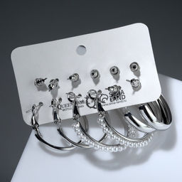 Серьги-кольца набор 6 пар Юность жемчужинки, цвет белый в серебре, d=3 - Queen fair фото 2