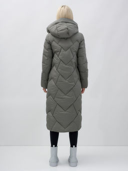 Пальто утепленное стеганное зимнее с капюшоном женское цвета хаки 9612Kh - Mtforce фото 5