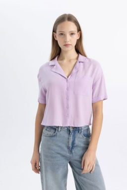 Coool Oversize Genis Kal?p Pijama Yaka K?sa Kollu Gomlek