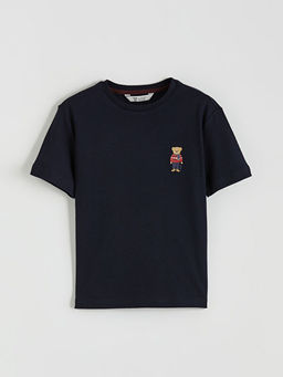 Bisiklet Yaka Ay? Teddy Bask?l? Erkek ?ocuk Ti??rt