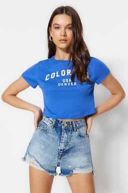 TRENDYOLMILLA Mavi Y?rt?kl? Denim Sort TWOSS23SR00207  фото 3