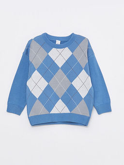 Bisiklet Yaka Uzun Kollu Desenli Erkek Bebek Triko Kazak