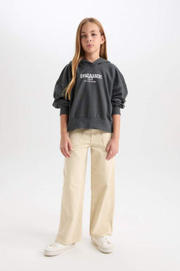 Толстовка оверсайз с капюшоном и принтом для девочек - Defacto фото 2