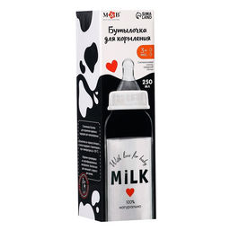 Бутылочка для кормления M&B Milk, классическое горло, от 3 мес., 250 мл., стеклянная