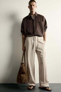 PANTAL?N T?CNICO RELAXED FIT EFECTO ARRUGADO / Beige - Zara фото 5
