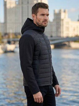 Куртка мужская гибридная стёганая с капюшоном с графеновой подкладкой черного цвета 9627_1Ch - Mtforce фото 18