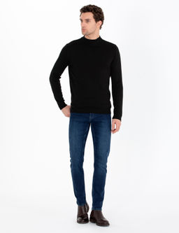 Черный базовый трикотажный свитер стандартного кроя с четверть-черепаховым воротником - Cacharel фото 4