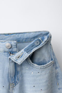 JEANS BALLOON ROTOS Y STRASS / Azul claro