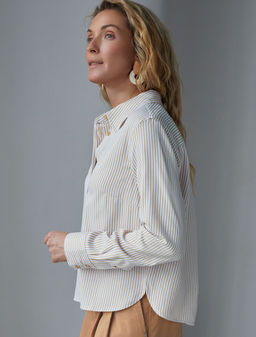 Укороченная блузка в полоску из эластичного хлопка - Vilatte фото 7