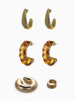 Серьги и кафф QF Тренд, набор 7 шт. цвет золото, коричневый  фото 3