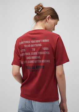 Bask?l? K?rm?z? Tisort - Mavi фото 2