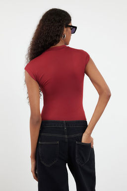 Bordo Fitted/Vucuda Oturan Uzun Kollu Dik Yaka Esnek C?tc?tl? Orme Body TWOAW25BD00003 - Trendyolmilla фото 5