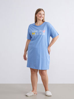 Bisiklet Yaka Bask?l? Kad?n Gecelik