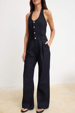 Lacivert Halter Yaka Genis Paca Denim Tulum TWOSS26TU00030 - Trendyolmilla фото 4