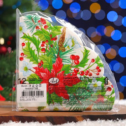 Цена за 2 шт. Салфетки новогодние бумажные круглые Пуансеттия, 3 слоя, d=32 см, 12 шт.