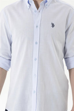 U. S. Polo Assn / Мужская льняная рубашка голубая базовая рубашка - U.s. polo assn фото 6