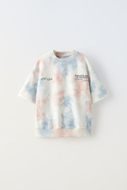 SLOGANLI KISA KOLLU TIE DYE DESENLI SWEATSHIRT