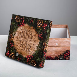 Набор подарочных новогодних коробок 6 в 1 «Деревянный», 10 х 10 х 6 - 20 х 20 х 11 см