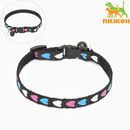 Ошейник двухслойный с фастексом Сердечки 30 х 1 см, чёрный