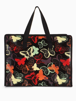 Сумка хозяйственная «Бабочки», на молнии, 40×15×30 см, чёрная
