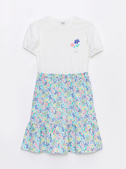 Bisiklet Yaka Bask?l? K?sa Kollu K?z ?ocuk Elbise