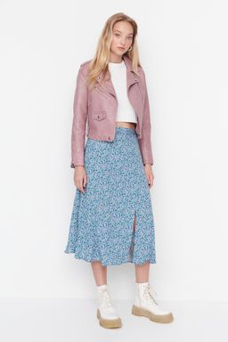 TRENDYOLMILLA Siyah Y?rtmac Detayl? Cicek Desenli Viskon Kumasl? Midi Dokuma Etek TWOSS20ET0230  фото 33