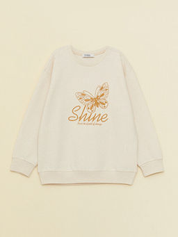 Bisiklet Yaka Nak??l? Uzun Kollu K?z ?ocuk Sweatshirt