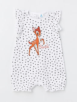 Bisiklet Yaka K?sa Kollu Bambi Bask?l? K?z Bebek Tulum