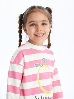 Bisiklet Yaka ?izgili K?z Bebek Sweatshirt