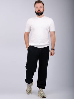 Джоггеры Тайлер 2 чёрные, футер 2-х нитка начес - Малина фото 12