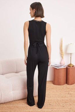 Siyah Kruvaze Dantel Detayl? Viskon Orme Pijama Tak?m? THMSS26PT00061