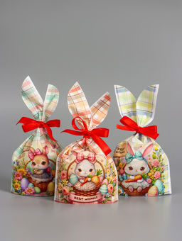 Цена за 50 шт. Пакет полиэтиленовый подарочный с ушками Зайчик и корзина, 13?231 см