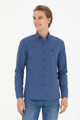 Мужская темно-синяя рубашка с длинным рукавом