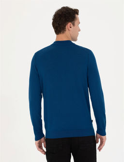 _ndigo Regular Fit Bato Yaka Y_n Kar___ml_ Basic Triko Kazak