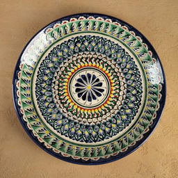 Ляган узбекский Риштанская Керамика «Узоры», d=37 см, синий