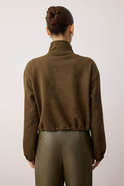 Koyu Kahverengi Duz Fermuarl? Astars?z Regular/Normal Kal?p Orme Suet Ceket TWOAW26CE00011 - Trendyolmilla фото 8